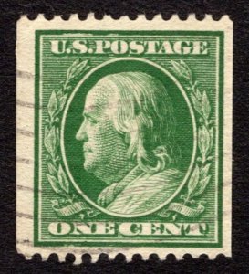 1908, US 1c, Franklin, Used, Errors on the top frameline, Sc 348