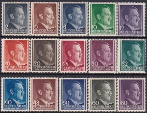 Poland 1941-3 Sc N76-90 Hitler General Gouvernement German Occupation Stamp MNH