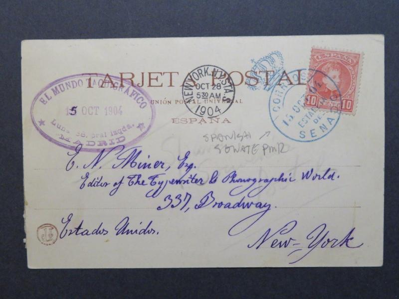 Spain 1904 Ship Postcard to USA / Spanish Senate Cancel - Z7884