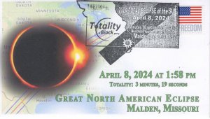 24-042, 2024, Total Eclipse 2024,  Event Cover, Pictorial Postmark, Malden MO,