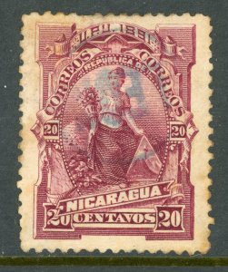 Nicaragua 1891 Seebeck 20¢ Goddess of Plenty Scott #34 VFU Z346 ⭐