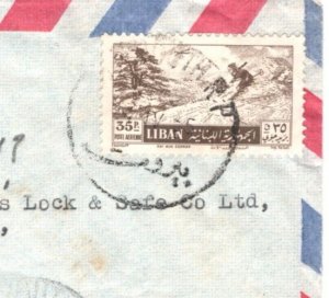 LEBANON Air Mail Cover 35p SKIING Beirut 1955 London {samwells-covers}MA849