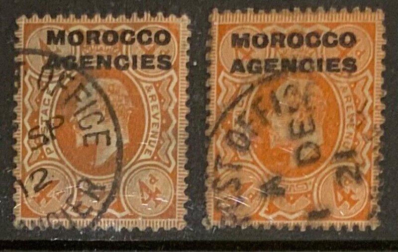 MOROCCO AGENCIES 1912 4d PALE ORANGE AND ORANGE-RED SG35,35a. CDS USED CAT £55