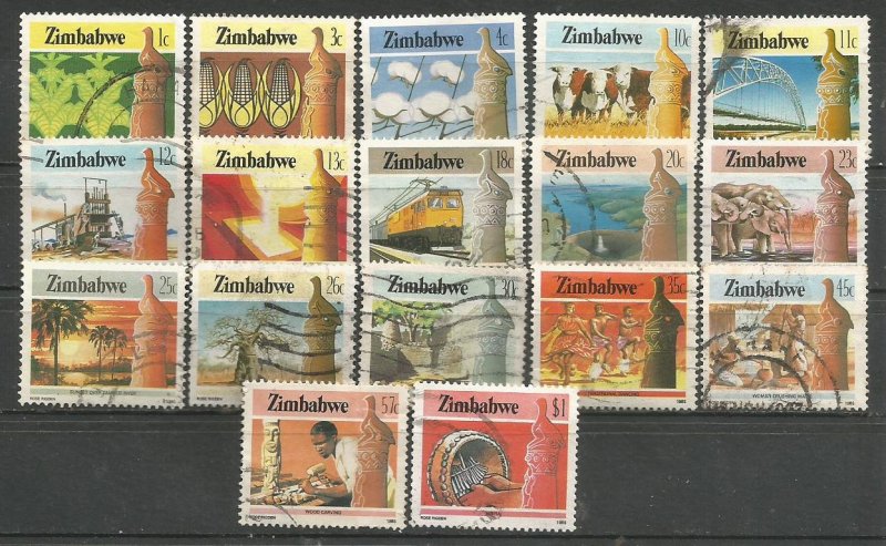 ZIMBABWE, 1995, used set of 17, Agriculture and industry. Scott 493-512