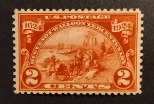 US Scott 615 2c Hugenot-Walloon 300 MNH VF OG P11 Carmine Rose 1924 SCV $12.50