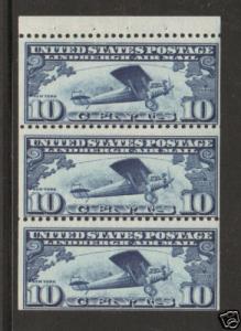 US Sc C10a MNH. 1928 10c Lindbergh, Booklet Pane of 3, gum skips