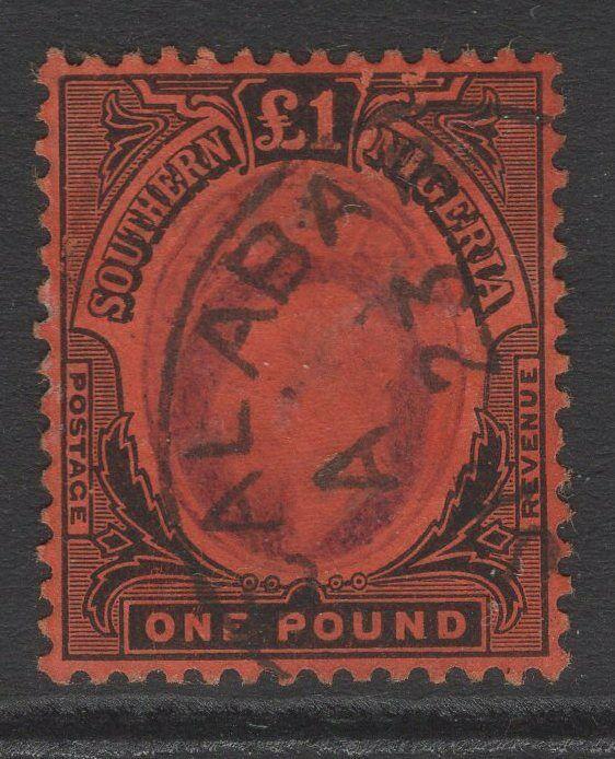 SOUTHERN NIGERIA SG44 1909 £1 PURPLE & BLACK/RED FINE USED