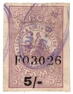 (I.B) London & North Western Railway : Parcel Stamp 5/- (back overprint)