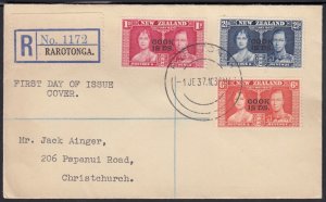 COOK ISLANDS 1937 Coronation, Set of 3 on Registered FDC 