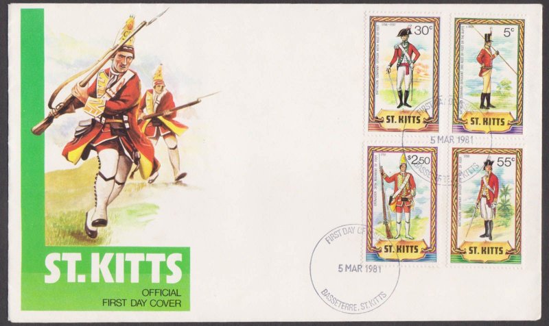 ST. KITTS 1981 - MILITARY UNIFORMS - 4V FDC