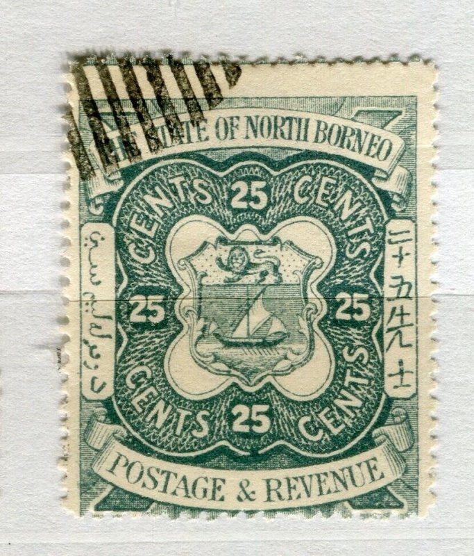 NORTH BORNEO; 1890s early classic Coat of Arms issue used 25c. value