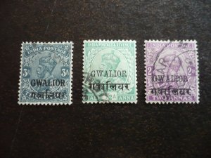 Stamps - India Gwalior - Scott# 71,72,74 - Used Part Set of 3 Stamps