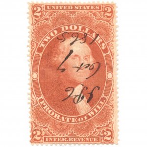 1863 $2 USA Internal Revenue, George Washington Scott R83c Probate of Will, Red