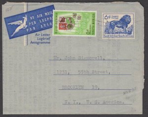 SOUTH AFRICA 1960 6d aerogramme uprated used to USA.........................T436