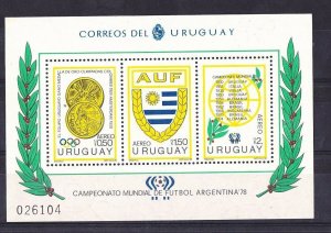 Soccer WC Olympic medals and list of world champions Uruguay  C434 MNH s/s cv$55 