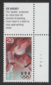 SC# 2811 - (29c) - Winter Olympics: Ice Hockey - MNH UR Plate #  single P1111