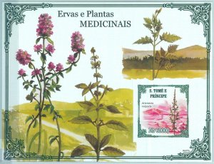 M1595 - S TOME & PRINCIPE, ERROR, 2009 IMPERF stamp SHEET: Plants Herbs Medicine