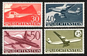 1960 Liechtenstein Sc#C34-37 - Airmail Planes, Jets & Helicopters  - MH Cv$17.50