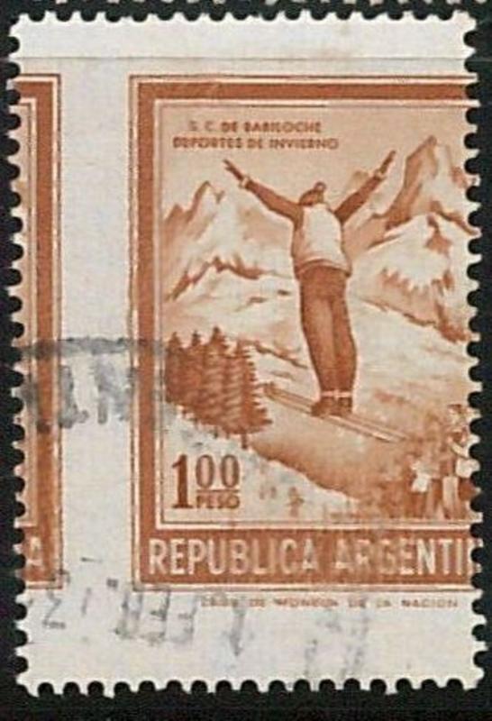 56436a - ARGENTINA -  POSTAL HISTORY:  SKIING - STAMP with perforation error !