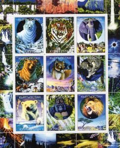 Kyrgysztan 2000 Endangered  Animals/Falls Sheetlet (9) Perforated MNH