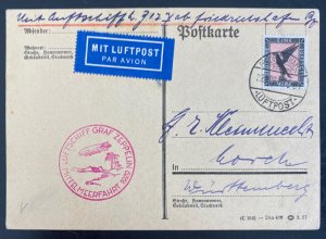 1929 Germany Graf Zeppelin LZ 127 Postcard Cover to Worch Mediterranean Flight