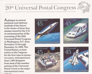 US Stamp 1989 Universal Postal Congress 4 Airmail Souvenir Sheet #C126