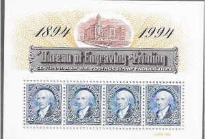 US#2875  $2.00 pane of 4  Bureau of Ingraving & Printing S/S   (MNH) CV $16.00