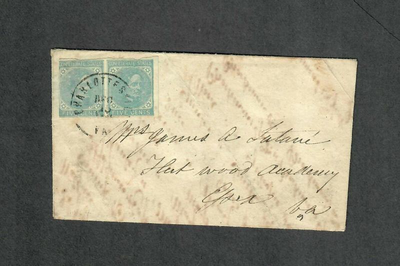 Charlottesville VA Cover Dec 15 1864 CSA Sc#7 Pair Adversity Envelope