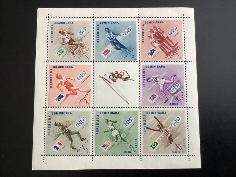 Dominican Republic #483a Mint 1957 Summer Olympics Winners with Flags sheet of 8