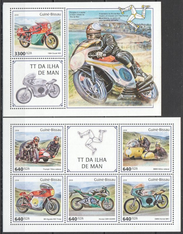 HM0741 2018 GUINEA-BISSAU MOTORCYCLES ISLE OF MAN TT RACE #9894-8+BL1705 MNH