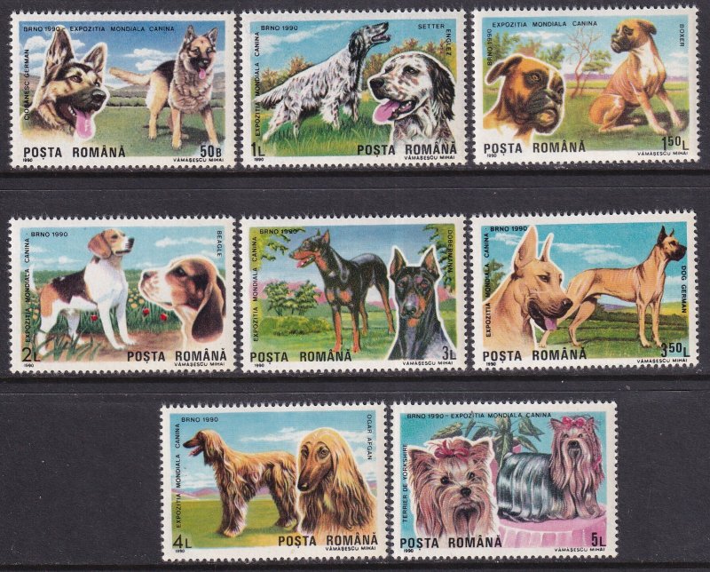 Romania (1990) Sc 3610-7 MNH. Various types of dogs. Stock photo