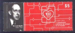 ARGENTINA 2014,MEDICIN ,BLOOD TRANSFUSION DR AGOTE Yv 3067 GJ 4074 MNH