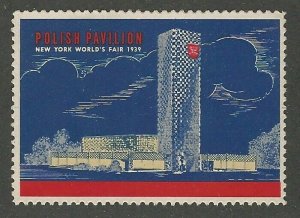 Polish Pavilion at the 1939 N.Y. World's Fair, Poster Stamp, Cinderella Label