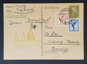 1932 Germany LZ 127 Graf Zeppelin England Flight Postcard Air Mail Cover