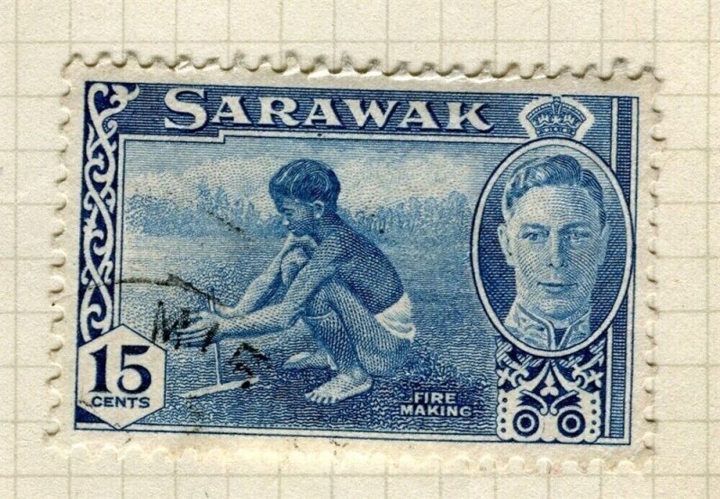 SARAWAK; 1950 early GVI pictorial issue fine used 15c. value