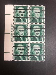 1278c .01 Jefferson Precancel Mail Early Block Of 6