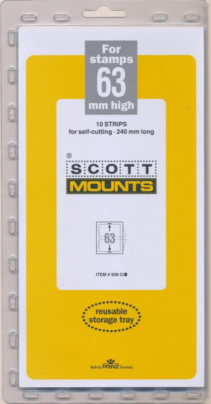 Prinz Scott Stamp Mount 63/240 mm - CLEAR - Pack of 10 (63x240 63mm)  STRIP #939 