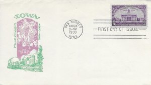 1938 FDC, #838, 3c Iowa Territorial Centennial, Ioor