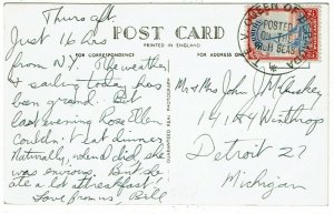 Bermuda 1940's T.E.V. Queen of Bermuda ship cancel on postcard to the U.S.