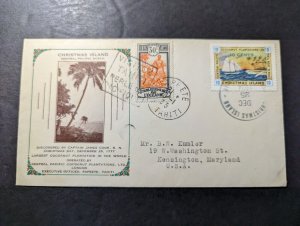 1936 Christmas Island Cover Papeete Tahiti to West Warwick RI USA