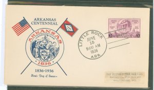 US 782 1936 3c Arkansas Centennial on an addressed (label) FDC on a Top Notch cachet