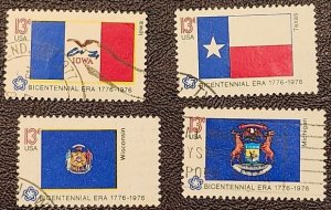 US Scott # 1658,1660-1662; four 13c used Bicentennial Flags from 1976; VF/XF;