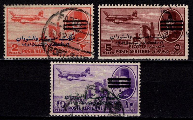 Egypt 1953 Airmail Egypt-Sudan King Farouk obliterated, Part Set [Used]