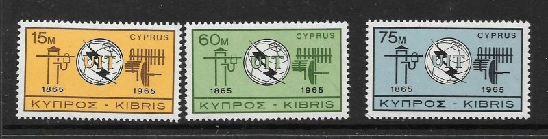 CYPRUS SG262/4 1964 ITU CENTENARY MNH 