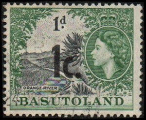 Basutoland 62 - Used - 1c on 1p Elizabeth II / Orange River (1961) +