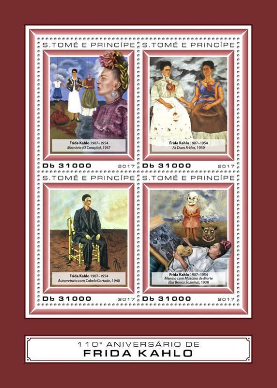 Sao Tome & Principe 2017 MNH Frida Kahlo 4v M/S Art Paintings Stamps