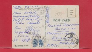 Jean Talon 5c surface rate post card with receiver > ESTONIA 1962, from Canada