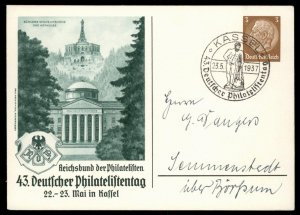 Germany 1937 RdP KASSEL Stamp Show Private Postal Card Cover Advertising  G99222