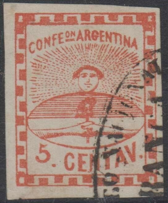 ARGENTINA 1858 CONFEDERATION Sc 1 CORREO NACIONAL FRANCA DEL ROSARIO CANCEL