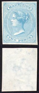 Mauritius SG60 2d Bright Blue Wmk CC Imperf Plate Proof